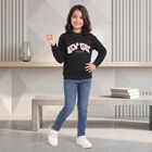 Girls' Black Crew Neck Pullover Sweatshirt, काला, small