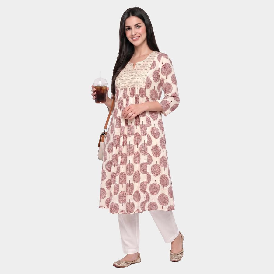 Women's Red Notch Neck Printed Kurti, Red, large