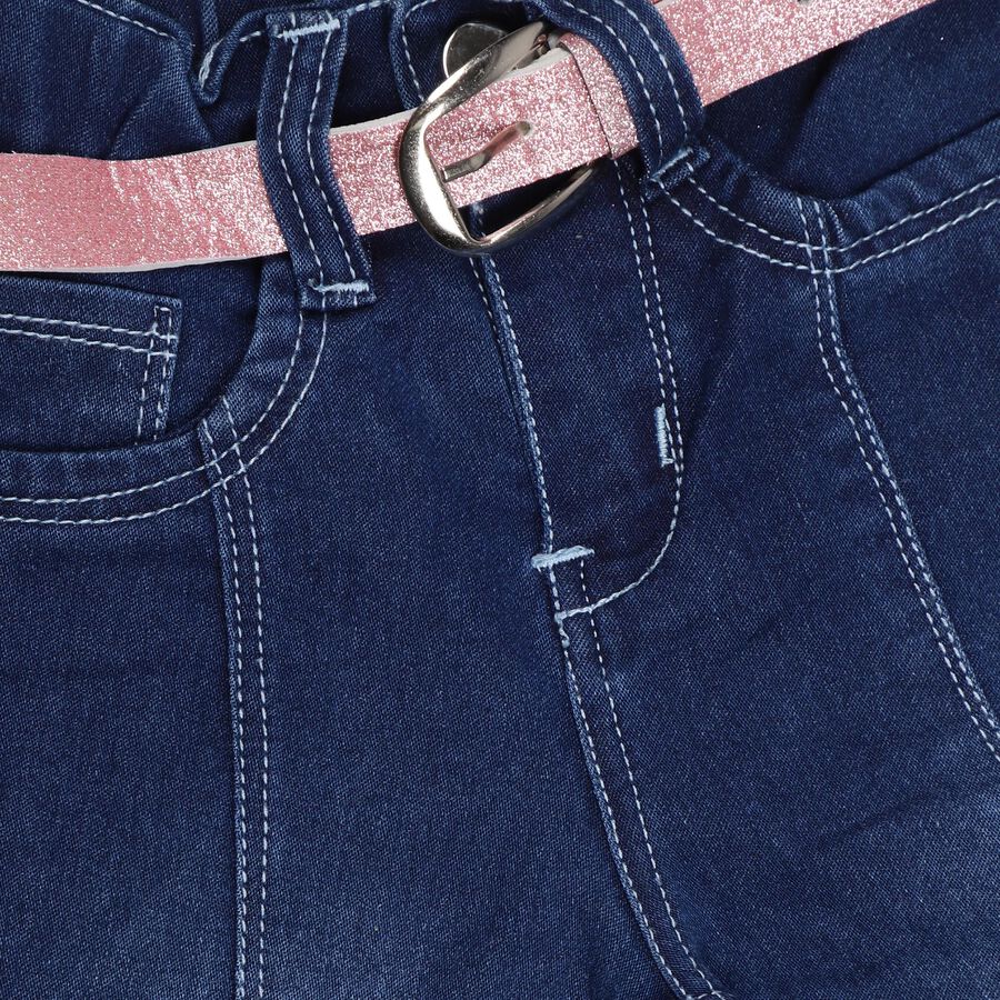 Girls' Deep Indigo Flared Fit Embellished Jeans, मध्यम नीला, large image number null