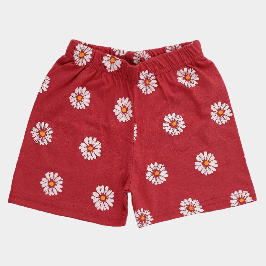 Girls' Maroon Regular Fit Daisy Floral Print Shorts, Pink, large
