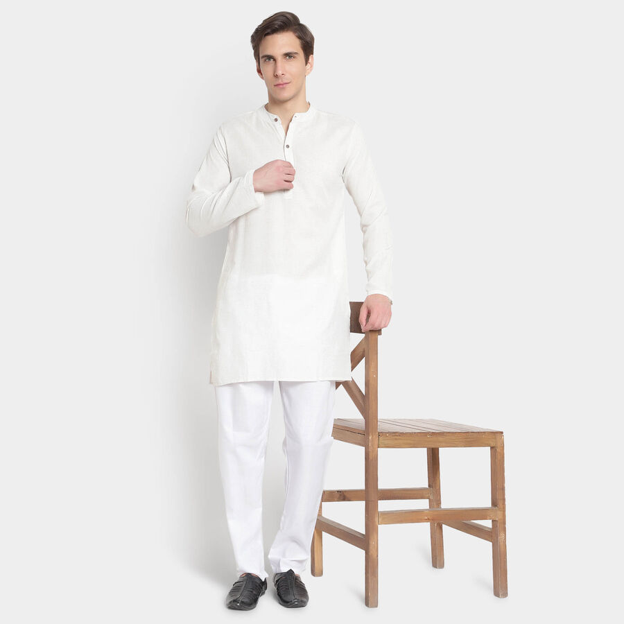 Mandarin Collar Kurta Pyjama, Off White, large image number null