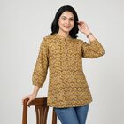 Women's Mustard Mandarin Collar Printed Straight Kurti, Mustard, small