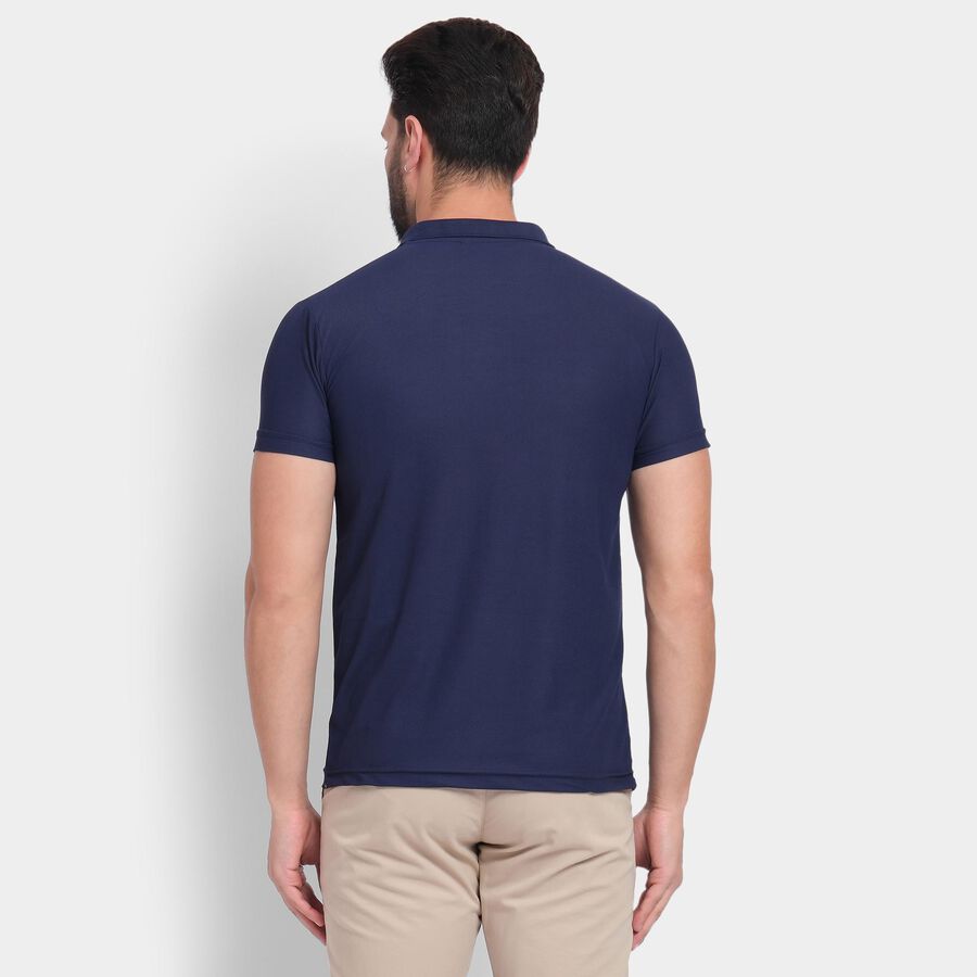 Men's Collared Half Sleeves T-Shirt , Navy Blue, large