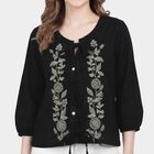 Women's Black 100% Cotton Notch Neck Printed Kurti, Black, small