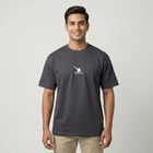 Men's Dark Grey Cotton Round Neck Casual T-Shirt, Dark Grey, small