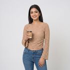 Women's Beige Round Neck Regular Top, गहरा पीला, small