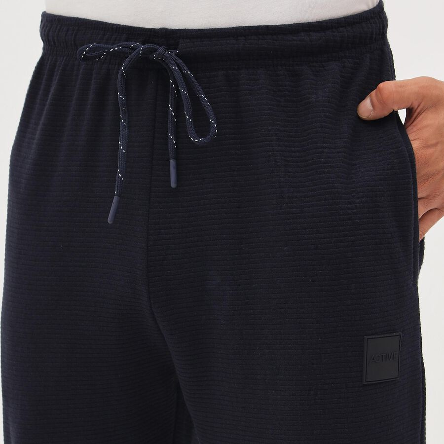 Men's Deep Navy Blue Regular Fit Ribbed Track Pants, Navy Blue, large image number null