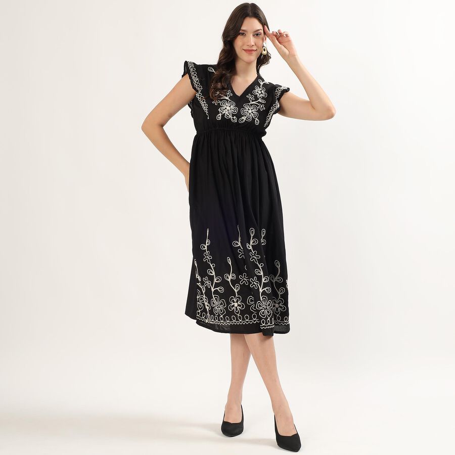 Ladies' 100% Cotton Dress, Black, large image number null
