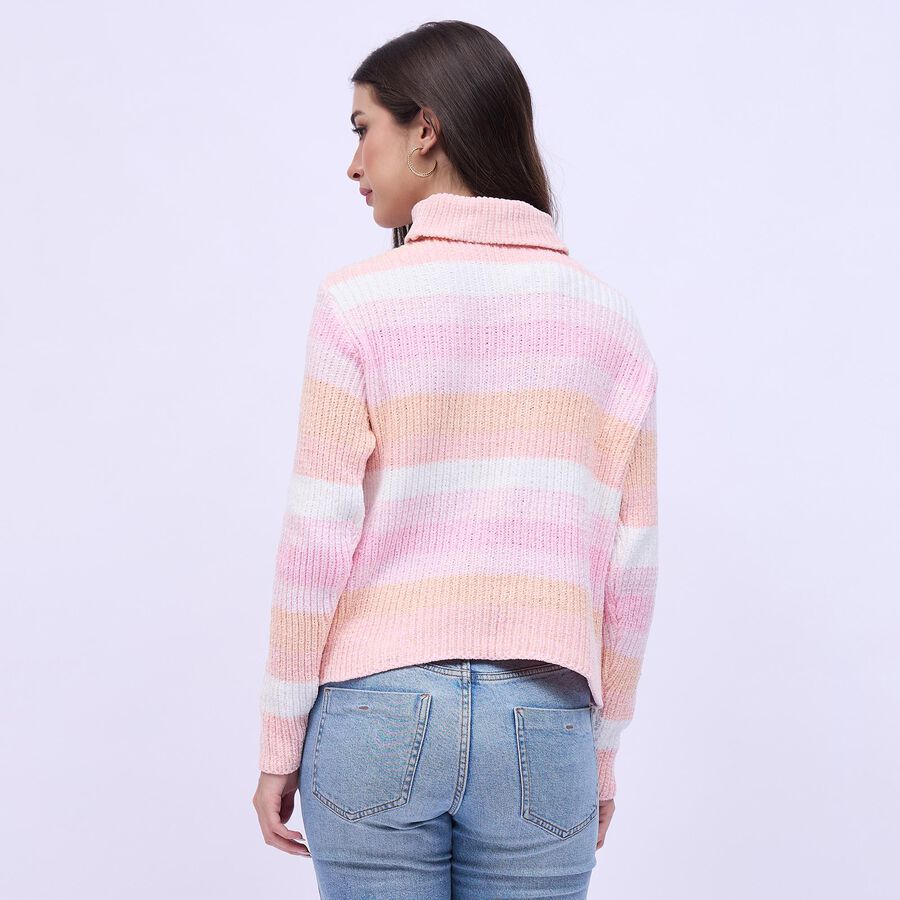 Women's Light Pastel Pink and Peach Turtleneck Casual Pullover, गुलाबी, large image number null