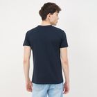 Men's Navy Blue Round Neck Casual T-Shirt, Navy Blue, small
