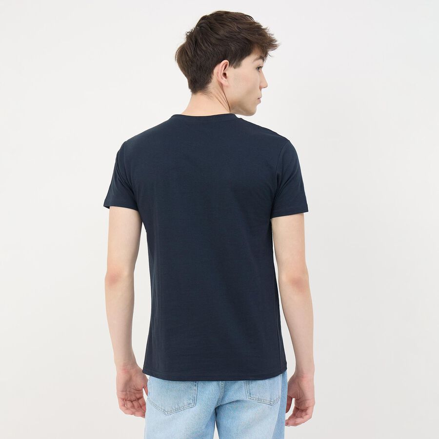 Men's Navy Blue Round Neck Casual T-Shirt, Navy Blue, large