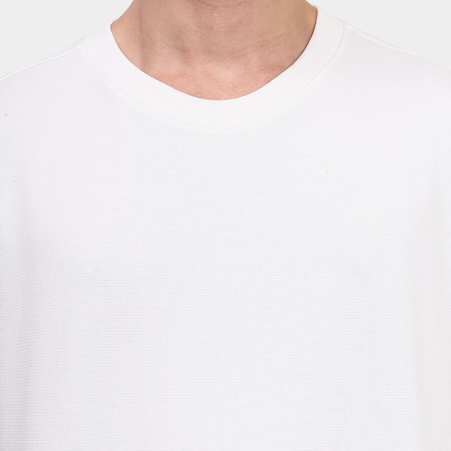 Men's Round Neck Half Sleeves T-Shirt, ऑफ व्हाइट, large