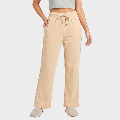 Women's Beige Straight Fit Solid Drawstring Pyjama
