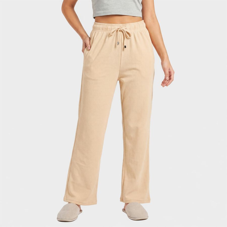 Women's Beige Straight Fit Solid Drawstring Pyjama, Beige, large