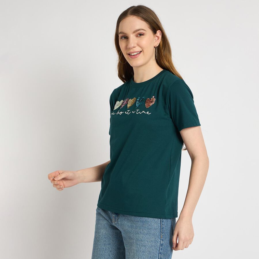 Ladies' Round Neck T-Shirt , गहरा हरा, large