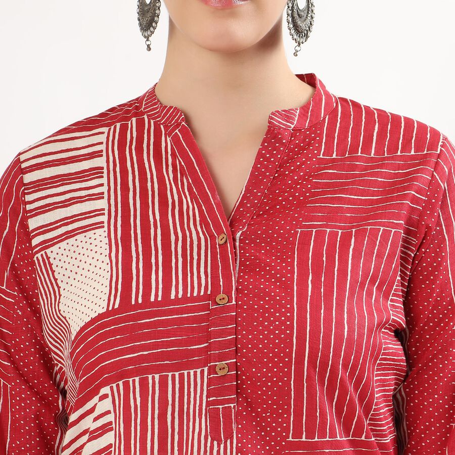 Women's Maroon Cotton Mandarin Collar Printed Kurta, Maroon, large image number null