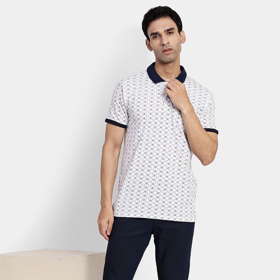 Men's 100% Cotton Collared Half Sleeves T-Shirt, White, large image number null