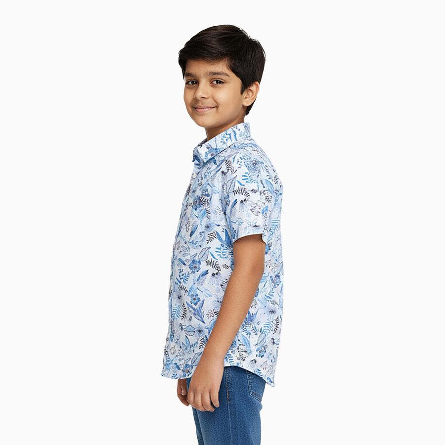 Boys' Rich Eggshell White Cotton Half Sleeve Classic Casual Shirt, सफ़ेद, large image number null