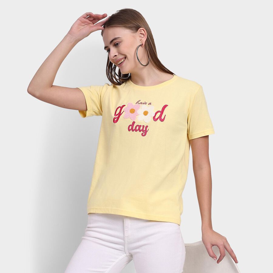 Ladies' Round Neck T-Shirt , पीला, large image number null
