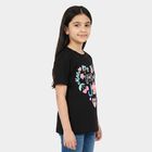 Girls Black Cotton Round Neck Regular T-Shirt, काला, small