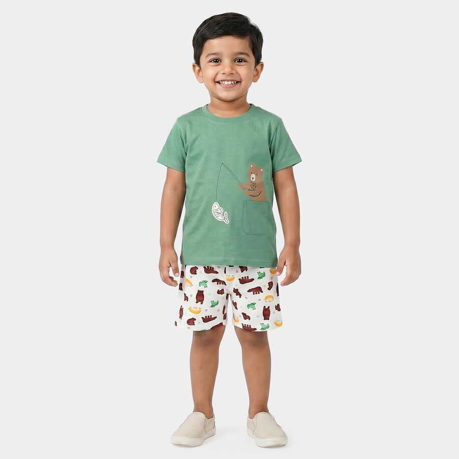 Boys' Green 100% Cotton Round Neck Solid Baba Suit, Light Green, large