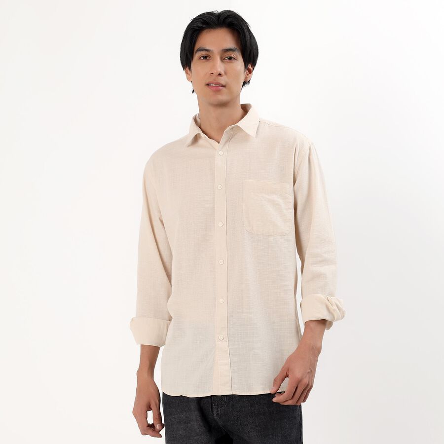 Men's Soft Peach Mandarin Collar Casual Shirt, Peach, large image number null