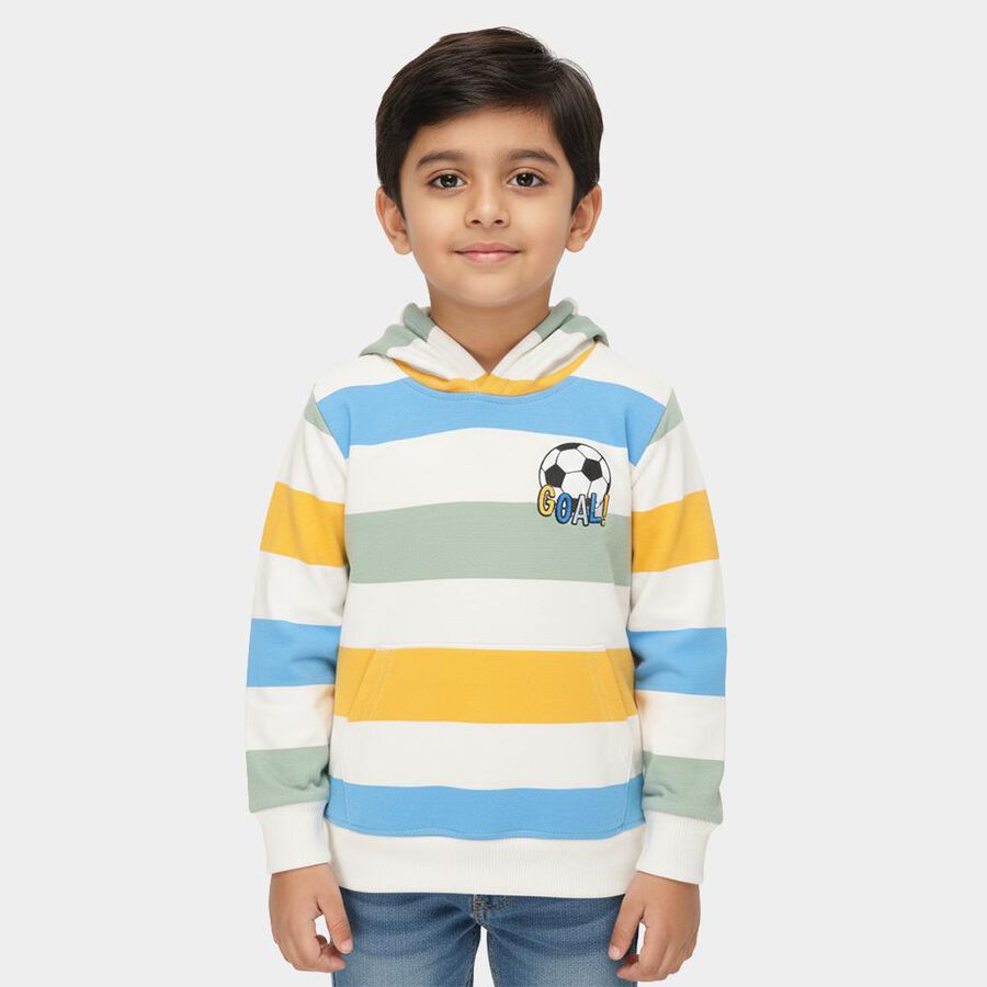 Boys Multicolor Hooded Neck Casual Sweatshirt, सफ़ेद, large image number null