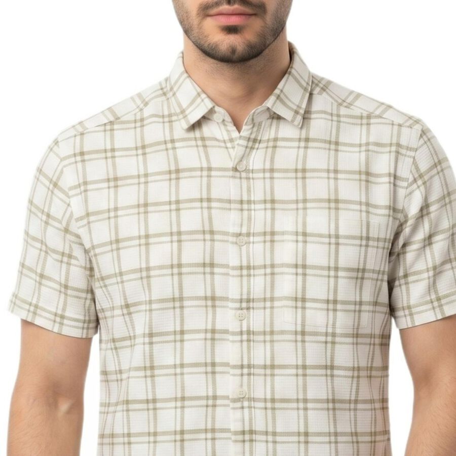 Men's Olive Green Cotton Casual Shirt, ओलिव, large