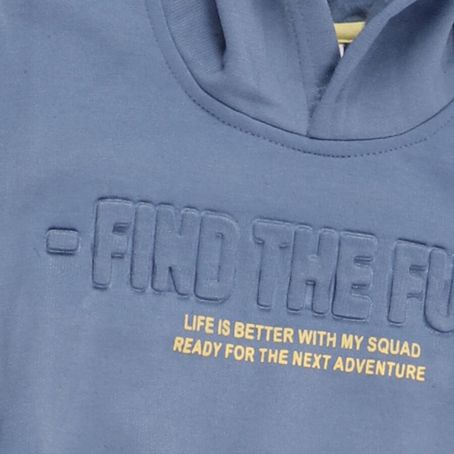 Boys Muted Steel Blue Hooded Neck Casual Sweatshirt, Mid Blue, large image number null