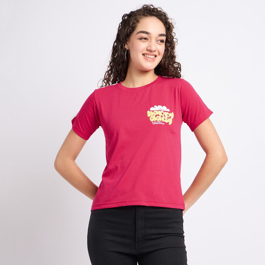 Ladies' Round Neck T-Shirt , रानी (फ्यूशिया), large