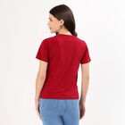 Women's Deep Crimson Red Cotton Round Neck Casual T-Shirt, Maroon, small