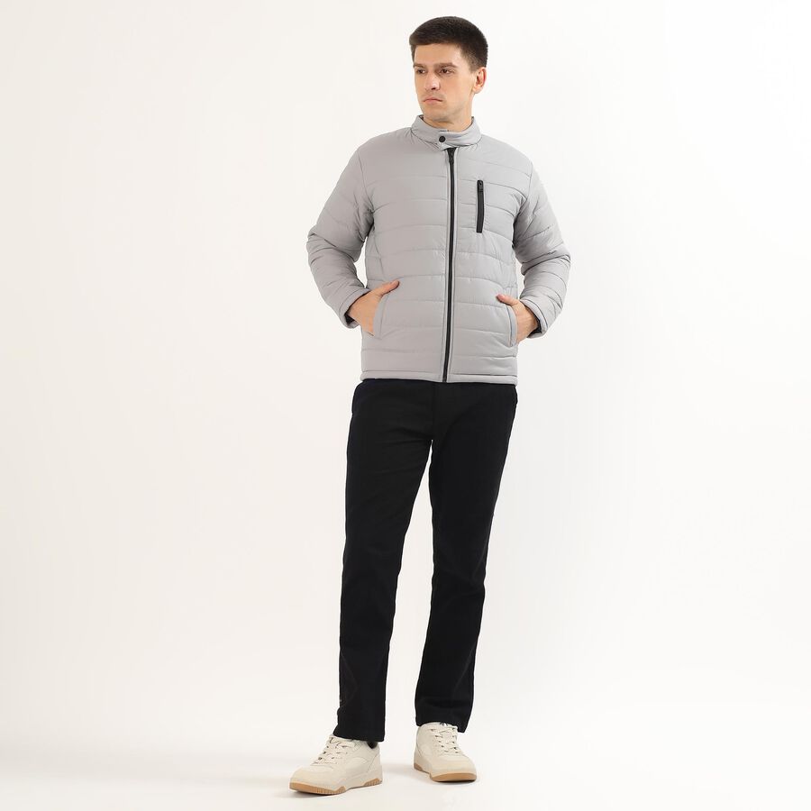 Men's Light Grey High Neck Casual Jacket, Light Grey, large image number null