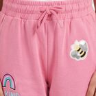 Girls Pink Jogger Fit Graphic Printed Cotton Pyjama, गुलाबी, small