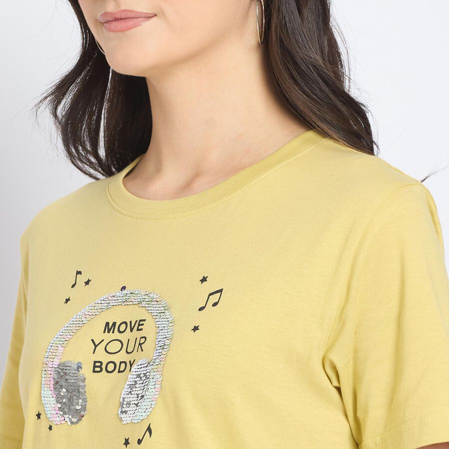 Ladies' Round Neck T-Shirt, खाकी, large