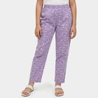Girls' Purple Regular Fit Cat Printed Cotton Blend Pyjama, Purple, small