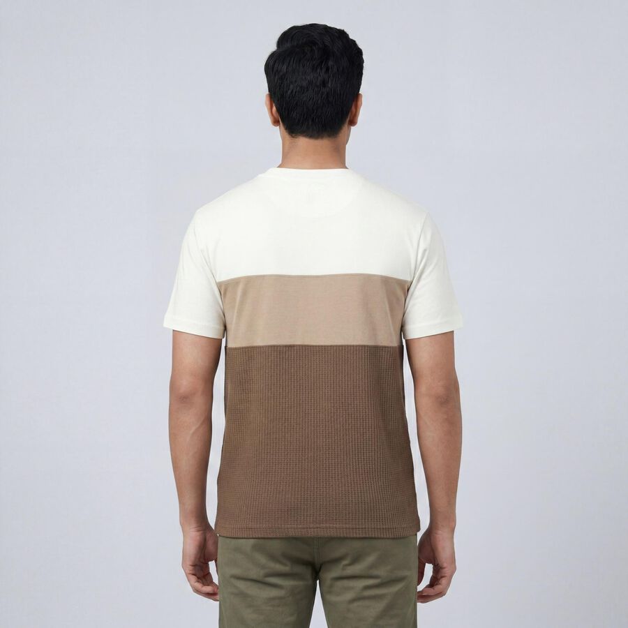 Men's Brown Cotton Round Neck Casual T-Shirt, भूरा, large