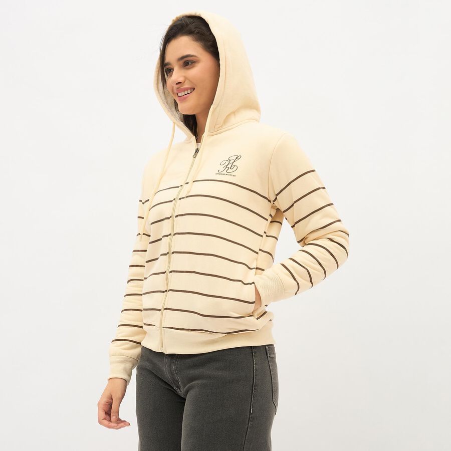 Women's Soft Beige Hooded Neck Casual Sweatshirt, ऑफ व्हाइट, large image number null