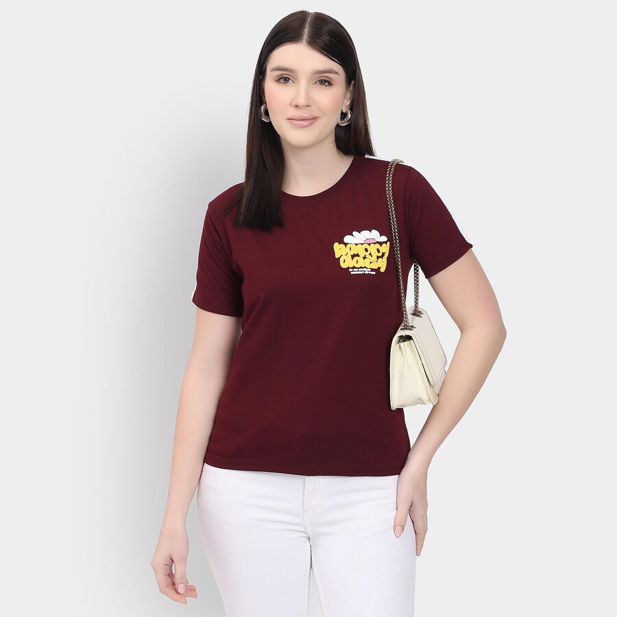Ladies' Round Neck T-Shirt, Wine, large
