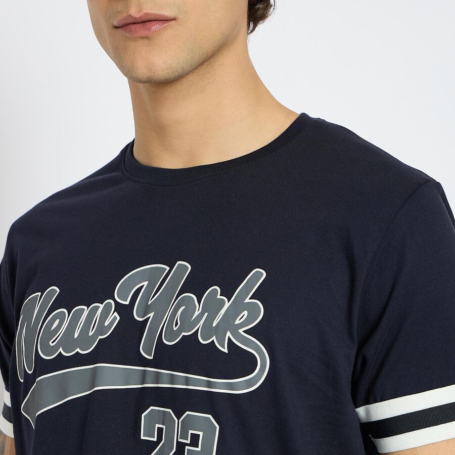 Men's 100% Cotton Round Neck Half Sleeves T-Shirt , नेवी ब्लू, large