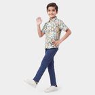Boys' White Cotton Spread Collar Shirt, White, small