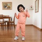 Girls Peach Round Neck Lounge Hipster Set, पीच, small