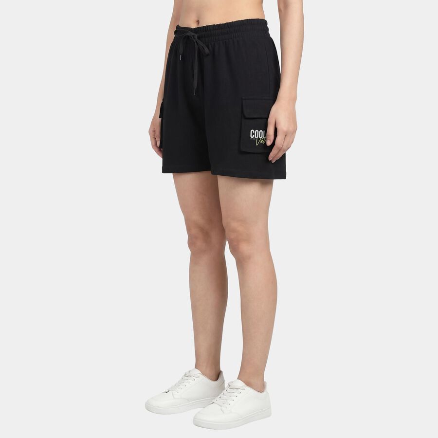 Women's Black Regular Fit Drawstring Shorts, Black, large
