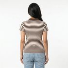 Women's Brown Polo Neck Striped Polo T-Shirt, भूरा, small