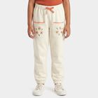 Girls' Off White Jogger Fit Floral Embroidered Cotton Pyjama, Off White, small