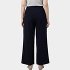 Women's Navy Blue Relaxed Fit Pleated Wide-Leg Trousers, नेवी ब्लू, small