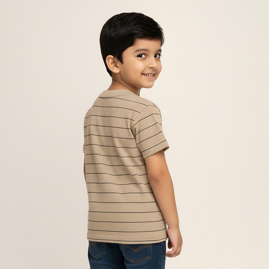 Boys Muted Beige Crew Neck Casual T-Shirt, Beige, large