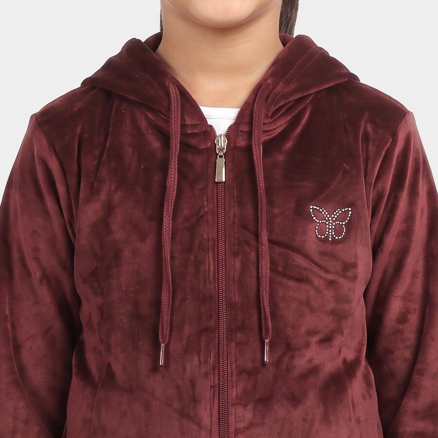 Girls Maroon Hooded Lounge Style Hipster Set, वाइन, large