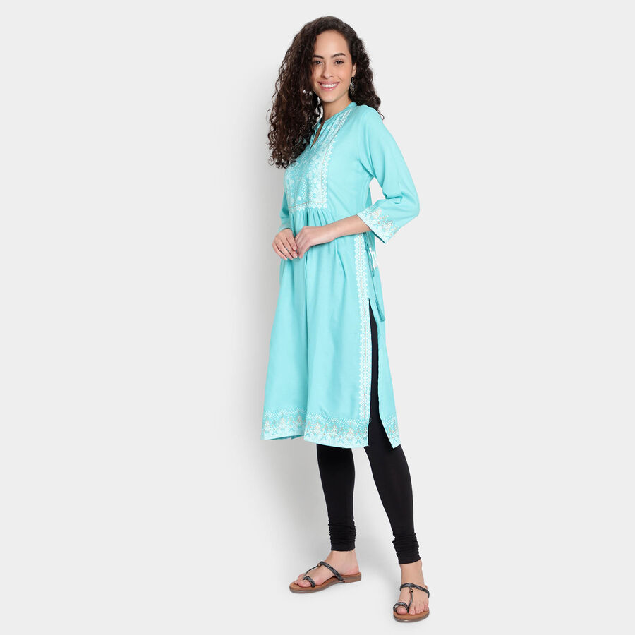 3/4th Sleeves Straight Kurta, Light Green, large image number null