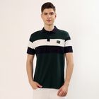 Men's Dark Green Cotton Blend Polo Neck Classic Collared Half Sleeves T-Shirt, Dark Green, small