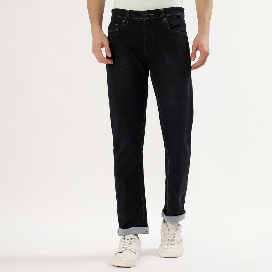 Men's Jet Black Slim Fit Classic Jeans, गहरा नीला, large image number null